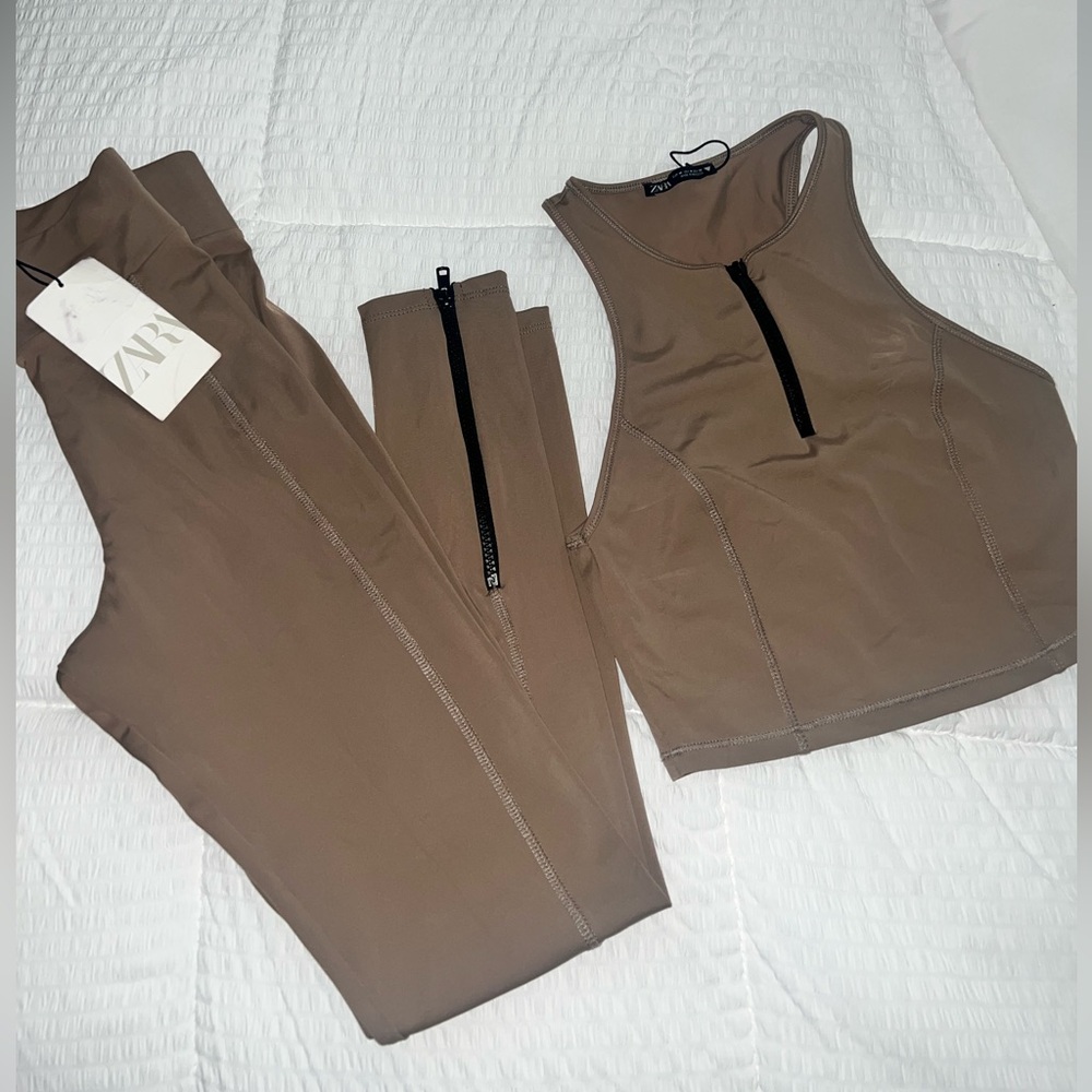 Zara Women's Brown Leggings and Top Set